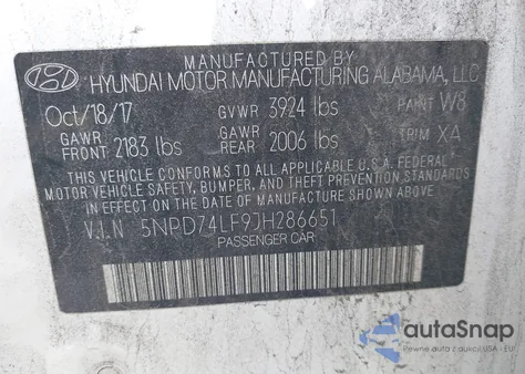 2018 Hyundai Elantra Se z USA, uszkodzony, nr VIN 5NPD74LF9JH286651